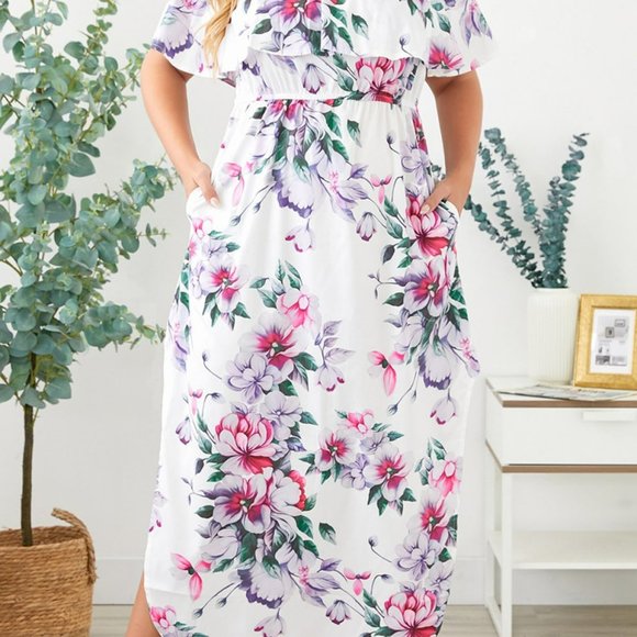 Off The Shoulder Floral Plus Size Maxi Dress - Picture 4 of 12